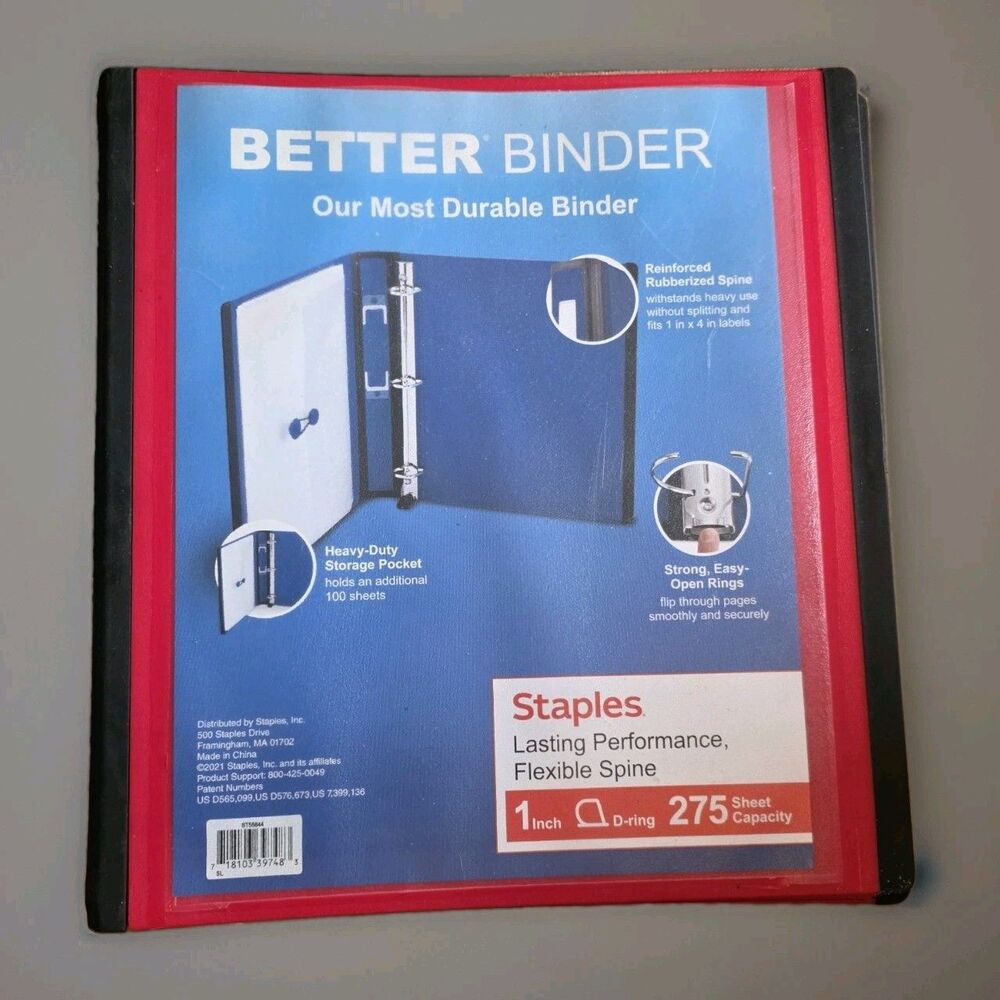 Staples 1-Inch 3-Ring Better Binder Black/ Red